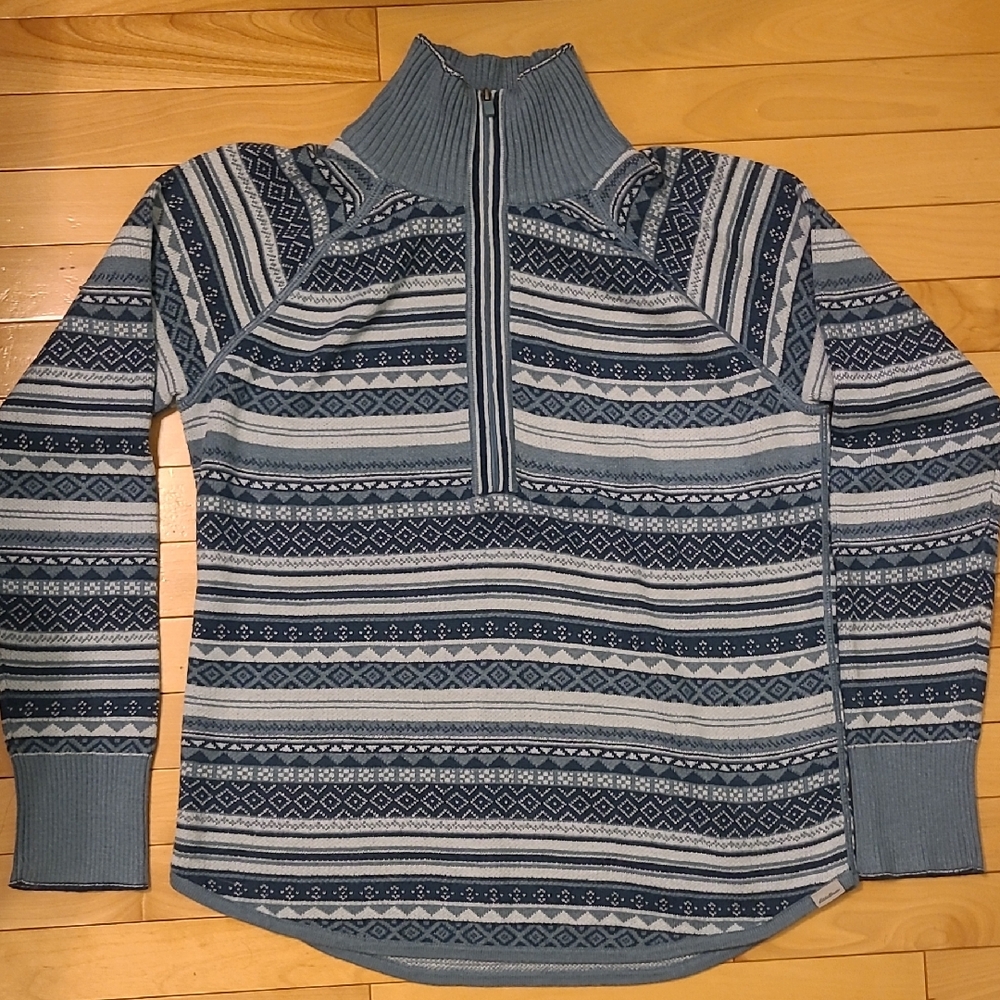 Eddie Bauer Fair Isle Engage 1/4 Zip Pullover Sweater, Sz XS, Blue